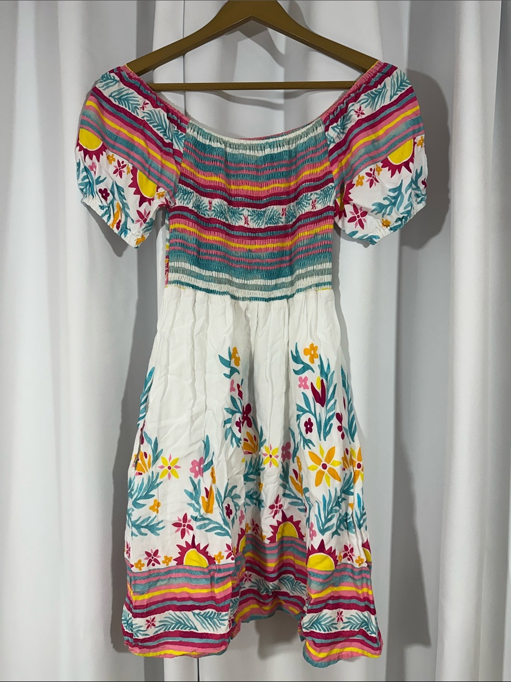 Kenny Flowers Limited Edition Smocked Floral Mini Dress XS Organic Rayon